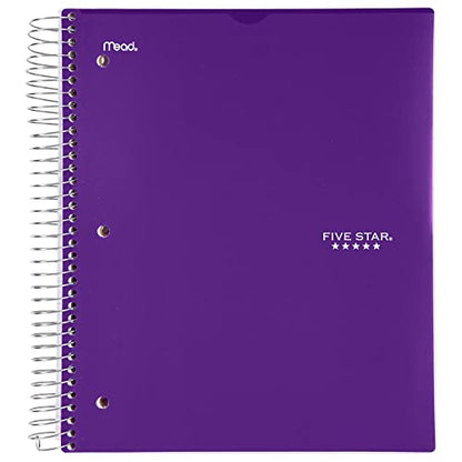 Mead Five Star Notebook + Study App - 5 Subject Notebook College Ruled - Water Resistant Customizable Cover - Spiral Notebook 8.5 X 11-200 Sheets - Assorted Colors - 6 Pack