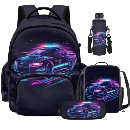 Cool Race Car Backpack for Boys Girls 4-18 Kids Backpack with Lunch Box and Aesthetic Pencil Case 4 in 1 Set Bookbag for Elementary Kindergarten Large Capacity School Bag with Compartments - color: Cool Race Car