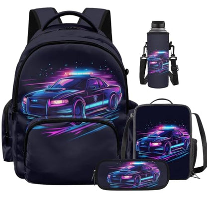 Cool Race Car Backpack for Boys Girls 4-18 Kids Backpack with Lunch Box and Aesthetic Pencil Case 4 in 1 Set Bookbag for Elementary Kindergarten Large Capacity School Bag with Compartments - color: Cool Race Car