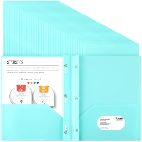 Patelai 48 Pcs Plastic Folders with 2 Pockets and 3 Prongs Home Folders with Card Slot Letter Size Heavy Duty Report Covers for Back to School(Mint Green,Classic) - color: Mint Green, style: Classic