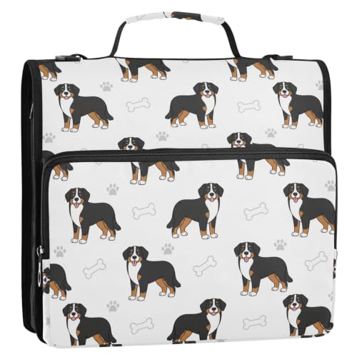 Bernedoodle 3 Ring Zipper Binder Bag with Shoulder Strap for School | 2 Inch 3 Ring, Secure Zippered Closure, Organizer Pockets for Classification, Heavy Duty File Organizer - color: Dog Black