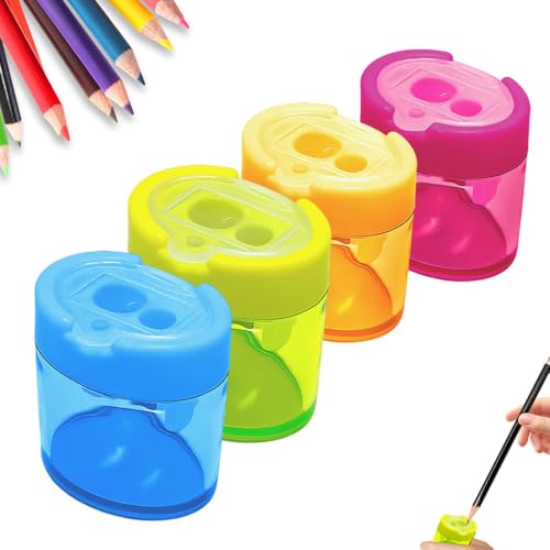 4 Packs Pencil Sharpeners with Lid, Dual Holes Compact Colored Handheld Pencil Sharpener, Colored Handheld Pencils Sharpener for Kids Adults Students Classroom Office Back to School Supplies (Oval) - color: Oval