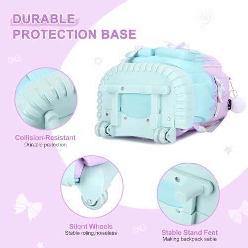 Scothen Rolling Backpack for Girls, Girls Backpack Set with Lunch Box & Pencil Pouch for Teen Girl Kids Children Elementary Middle School, Bookbag Daypack Laptop Travel Backpack with Wheels - color: Purple Blue