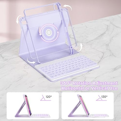 YBING Keyboard Case for iPad 10th Gen 10.9 inch(2022) & 11th Gen(A16, 2025), 7-Color Backlit Detachable Keypad & Rotatable Magnetic Case with Pencil Holder (Purple) - color: Purple