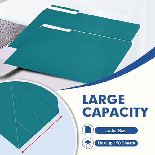 File Folder, PANDRI 120 Pack File Folder, 1/3 Cut Tab, Letter Size, Filing Folder for Office School Business, Turquoise - color: Turquoise