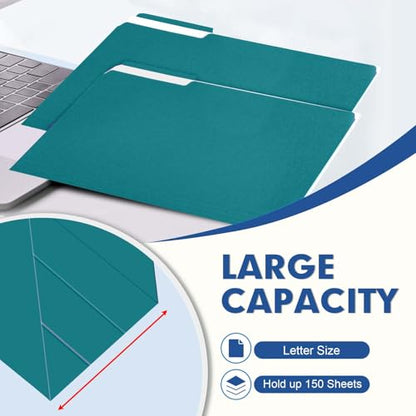 File Folder, PANDRI 120 Pack File Folder, 1/3 Cut Tab, Letter Size, Filing Folder for Office School Business, Turquoise - color: Turquoise