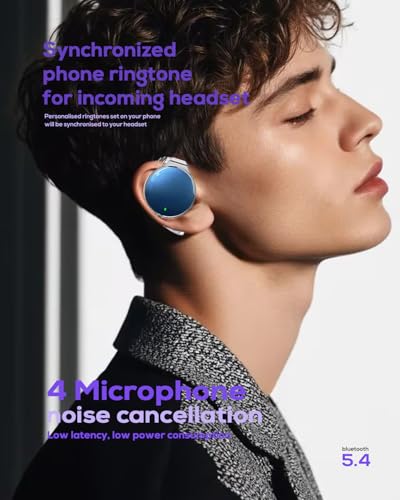 Open Ear Headphones V5.4, 52Hrs Playtime Wireless Headphones with Ear Hooks | Lightweight Headset, Clip-On Ear Design, Dual Device Pairing, for Workouts - color: Black Blue