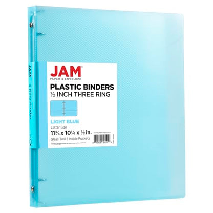 JAM PAPER Plastic 0.5 inch Binder - Light Blue 3 Ring Binder - Sold Individually - color: Light Blue, size: 0.5 inch