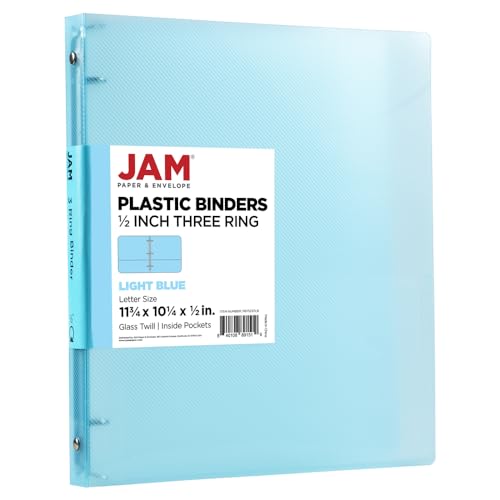 JAM PAPER Plastic 0.5 inch Binder - Light Blue 3 Ring Binder - Sold Individually - color: Light Blue, size: 0.5 inch