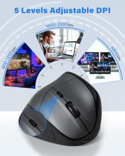 E-YOOSO X45 Rechargeable Vertical Ergonomic Wireless Bluetooth Wired Mouse | Reduce Wrist Pain,Quiet Clicks,4800 DPI,6Ft USB C Cord,Cordless Witeless Mice for Laptop Computer Macbook Chromebook PC