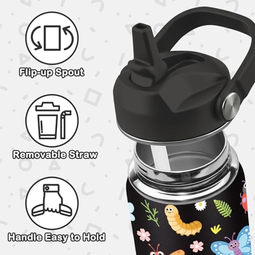 Hiboss Bee Theme Gifts, 16oz Kids Stainless Steel Insulated Water Bottle with Straw Lid, Insect Print Cup for Girls Boys, Birthday Gifts for School, Sport, Travel - color: Bee