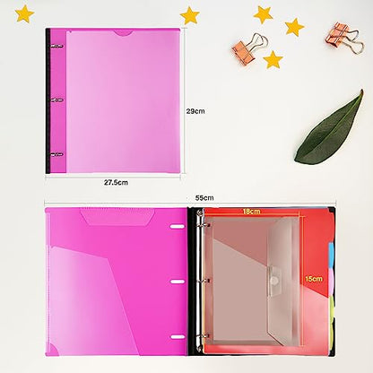 WOT I Telescoping Project Organizer 2-Pack, Refillable Binder with Dividers and Pockets, 13 Pocket Folders, 1 Inch 3 Ring Binder, Pink - color: Pink, size: 2 Pack