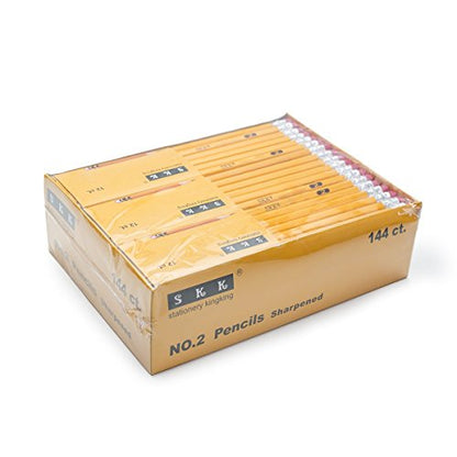 SKKSTATIONERY 144 Count Pre-sharpened #2 Pencils with Erasers – Bulk Yellow HB Lead Pencils for Classroom, Home & Back to School – No.2 Pencil Box, 144/Box - color: 1 BOX 144, size: 1 Count (Pack of 144)