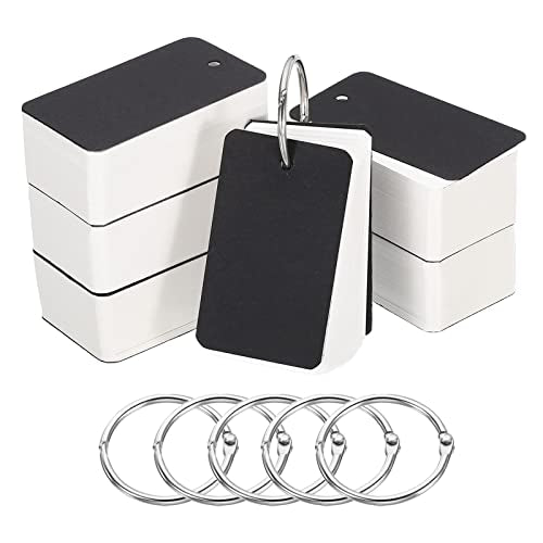 PATIKIL Blank Index Cards with Ring, 600Pcs Blank Flash Card 2.8x1.6" Study Note Cardstock for Memory Learning Studying Office Supplies, Black White - color: Black White