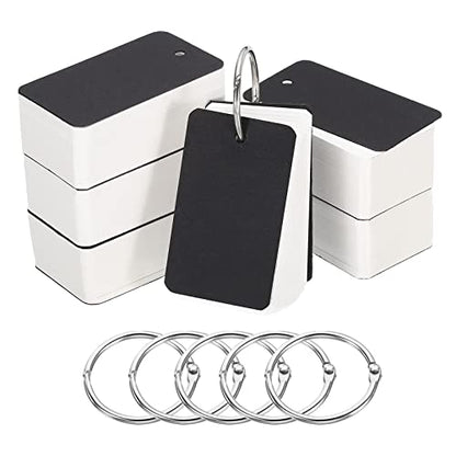 PATIKIL Blank Index Cards with Ring, 600Pcs Blank Flash Card 2.8x1.6" Study Note Cardstock for Memory Learning Studying Office Supplies, Black White - color: Black White