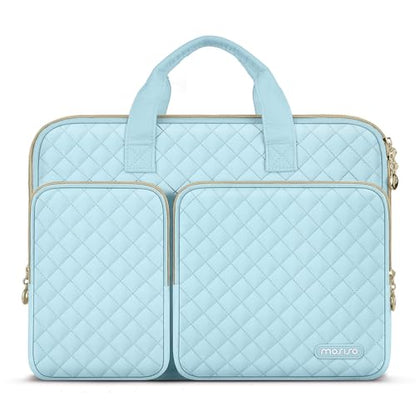 MOSISO 360 Protective Laptop Case 13.3 inch, 13-13.3 inch Laptop Sleeve Compatible with MacBook Air/Pro 13/Pro 14,HP Dell ASUS Lenovo, Square Quilted Bag Cover with 2 Pockets&Handle&Belt, Ice Blue - color: Ice Blue, size: 13.3 inch