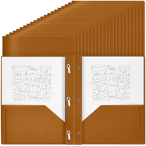 Lincia 100 Pcs Plastic Folders with Pockets and Prong Folders with Prongs 2 Pockets for Office, School for Students, Teachers, Office Workers(Brown) - color: Brown
