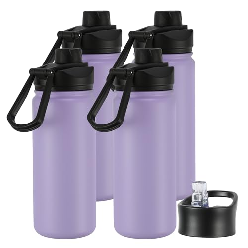 16 oz Insulated Water Bottle with Straw Lids, Stainless Steel Kids Water Bottles for School, Double Wall Vacuum Metal Water Bottle with Straw & Wide Mouth Lid, Lavender 4 Pack - color: Lavender, size: 16oz-4 Pack