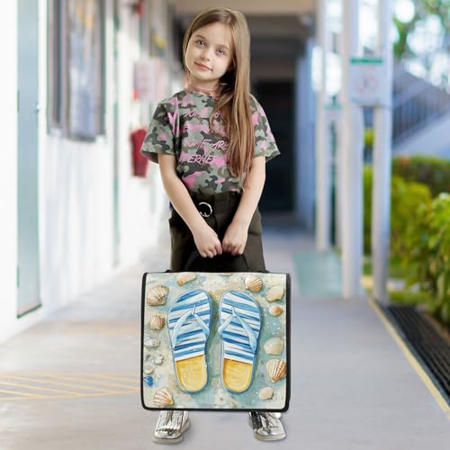 Flip-Flops Seashell Beach Pattern 3 D-Ring 2 inch Zipper Binder Bag with Shoulder Strap, Multi-Pocket Portfolio Organizer Case for 13 Inch Laptop Middle School - color: Flip-flops Seashell Beach Pattern