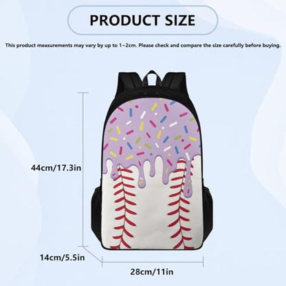 Purple Baseball Backpack for Boys Ice Cream Drip Kids Backpack Insulated Lunch Bag Pencil Case and Water Bottle Holder Elementary Fresh Daily Supplies 4 Piece Back to School Gifts - color: Purple