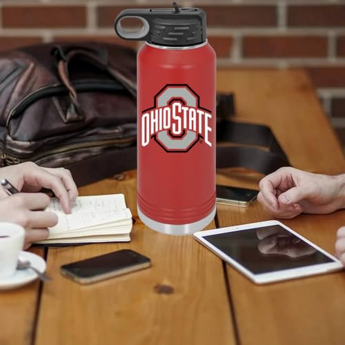 Ohio State University 32oz Stainless Steel Double Walled Red Beverage Bottle with Flip Straw Spout- College Gear for Playoff Season – For Office, Home or Auto – Show your Buckeye Pride - style: Ohio State / Red