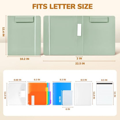 JoyCat 3 Ring Binder Clipboard with Storage,12.4"x10.2"Magnetic Clipboard Folder with 5 Expandable Folders,Refillable Lined Notepad (11" x 8.5"),Ideal for School Office Nursing(Grass Green) - color: Grass Green