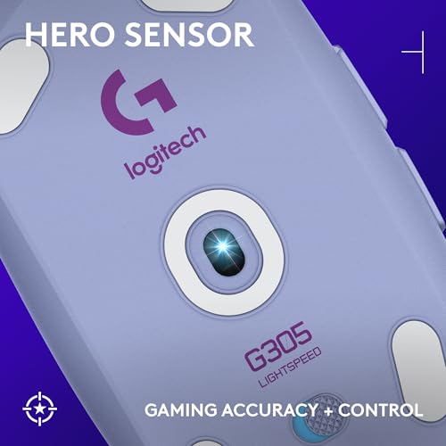 Logitech G305 Lightspeed Wireless Gaming Mouse, Hero Sensor, 12,000 DPI, Lightweight, 6 Programmable Buttons, 250h Battery, On-Board Memory, Compatible with PC, Mac - Lilac - color: Lilac, style: Classic