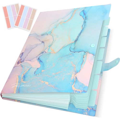 Expanding File Folder, Folders for Important Documents Organizer, Accordion File Organizer, Aesthetic Folders for School Students, 8 Pockets File Folder for Home Bills (Cyan Gold Marble) - color: Cyan Gold 8 Pockets