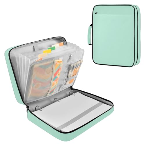 Light Green Zipper Binder Bag with Handle,1.25 Inch 3 Ring O-Ring 500 Sheet Capacity 6 Tab Expanding File Folder Storage Pockets Binder for School Office Organizer Supplies - color: Multicolored-15