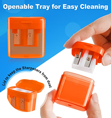 100 Pack Pencil Sharpeners Bulk - Double Hole Pencil Sharpener Manual with Cover for School Kids, Small Cute Pencil sharpeners Handheld for Students School Classroom Supplies