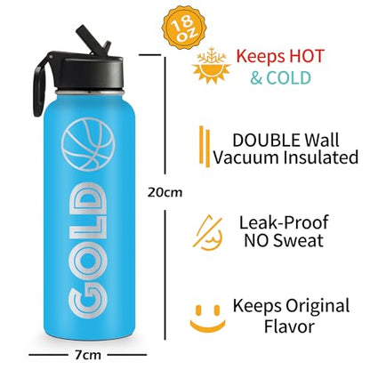 Personalized Water Bottles for Kids, 18 oz Custom Name Insulated Water Bottle With Straw, Stainless Steel Reusable Waterbottle Gifts for School Girls Boys Men Women - Icon Design