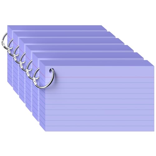 300 Count Purple Index Cards 3x5 Inch with Ring, Heavy Weight Flash Cards, Note Taking Supplies, Portable Note Cards, Study Flashcards for Students & Teachers, Office Home School Study Supplies - color: Purple