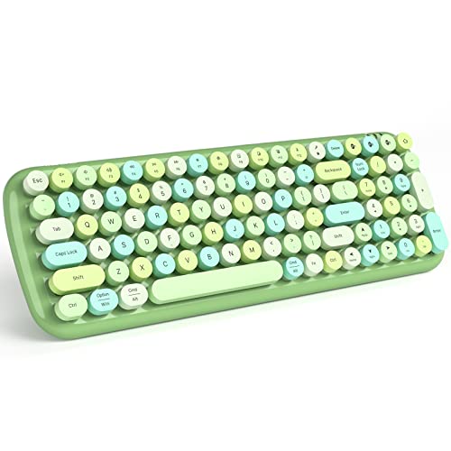 MOFII Wireless Bluetooth Keyboard for Mac, iPad, iPhone, PC, Laptop & Android, Connect up to 3 Devices Simultaneously, Portable 100-Key Typewriter Retro Round Keycaps Keyboard Green - color: Light Green