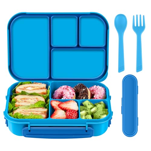 Amathley Lunch Box Kids,Bento Box Adult,Leakproof Lunch Containers for Adults/Kids/Toddler,1200ML-4 Compartments bento Lunch box with Utensil,Microwave & Dishwasher & Freezer Safe (Blue) - color: Blue
