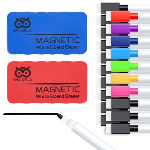 OWLKELA 20 Pcs Magnetic Erasable Markers, 8 Colors | Low Odor White Board Marker, with Eraser, Ideal for Office, Home and Classroom - size: 20 count