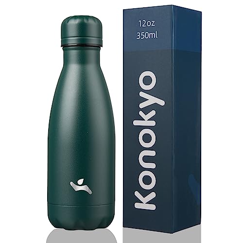 Konokyo Insulated Water Bottles,12 oz Double Wall Stainless Steel Vacumm Metal Flask for Sports Travel,Army Green - color: Army Green, size: 12 Ounces