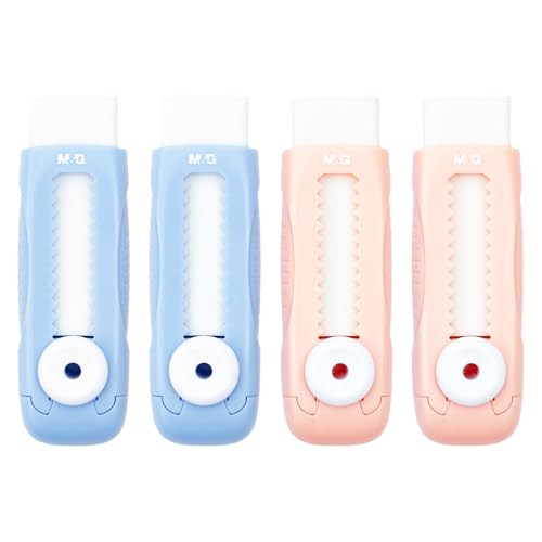 M&G 4 Pack Pencil Erasers Sliding Retractable Eraser, Soft Cute Erasers Push Pull Large Rubber Erasers for School Students Kids Office Home Supplies (Blue+Pink) - color: Blue + Pink