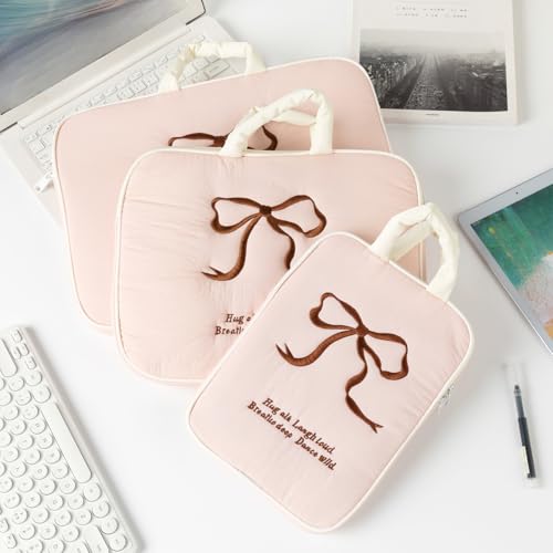 Cute Bow Laptop Case with Handle Coquette Quilted Puffy Tablet Cover Y2K Preppy Protective Pouch Sleeve for Women (Pink,11 inch) - color: Pink, size: 11 inch