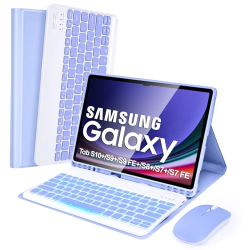 SOPPY Backlit Keyboard Case with Mouse for Samsung Galaxy Tab S10+/S9 FE+/S9+/S8+/S7+/S7 FE 12.4", US Layout, Cover with Detachable Keyboard for Galaxy Tab 12.4 Inch, Built in S Pen Holder, Purple - color: Purple, size: Samsung Galaxy Tab 12.4“