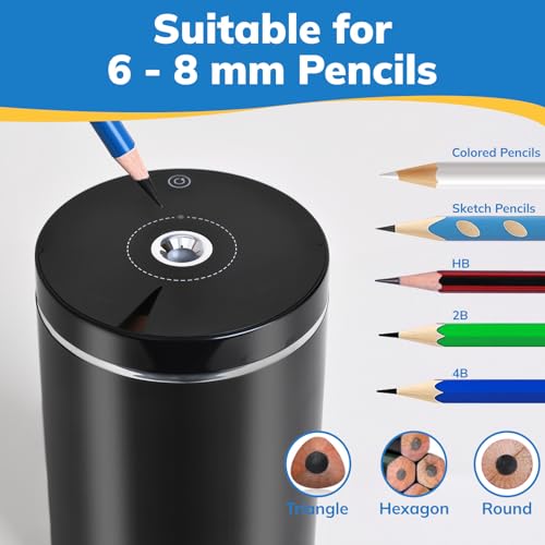 Fully Automatic Electric Pencil Sharpener, Rechargeable | Auto In and Out, Hands-Free for Standard 6-8mm Pencils, Perfect for Classroom and Home Use (Black and Silver) - color: Black & Silver
