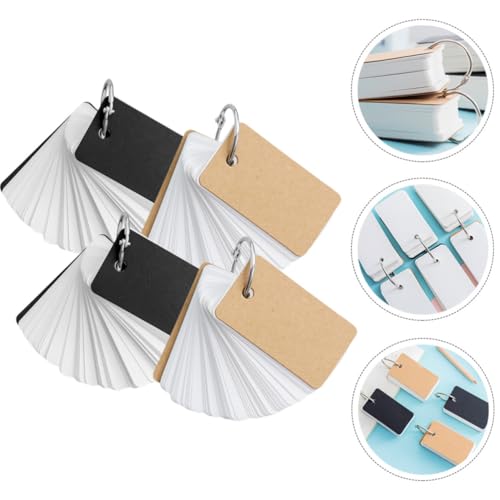 SHINEOFI 4pcs Simple Style Blank Words Flashcards with Binder Rings Paper Memo Cards for Students Writing Words and Listing Ideas Travel Diaries