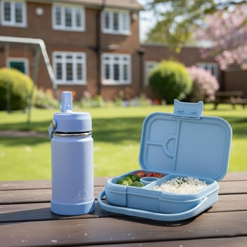 Bento Midi Lunch Box with carrying handle – 4 No-Mix Compartments | Microwave & Dishwasher Safe,Removable Tray | 900ML OZ (Blue Dark Ice) - color: Blue Dark Ice