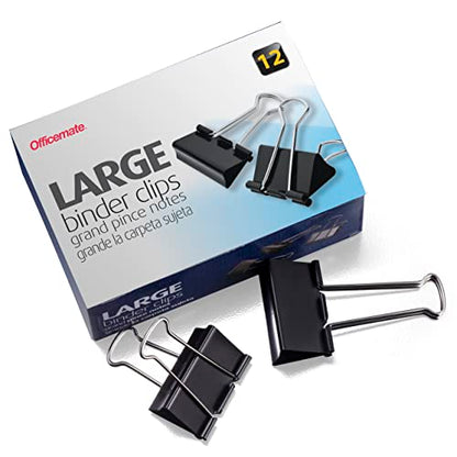 Officemate Large Binder Clips, 2 inch Wide, 1 inch Capacity, Box of 12 (99100) - color: Black, size: Large
