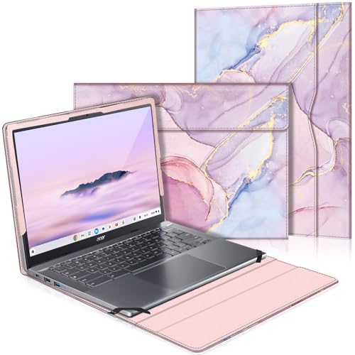 Fintie Laptop Sleeve for 14 Inch Chromebook with Pocket, PU Leather, Pink | Fits for Acer Chromebook Plus 514 CB514-4HT, ASUS Chromebook Flip CX1 CX1400FKA-AS88F, Samsung Galaxy Chromebook Go - color: Pink