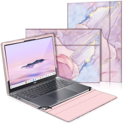 Fintie Laptop Sleeve for 14 Inch Chromebook with Pocket, PU Leather, Pink | Fits for Acer Chromebook Plus 514 CB514-4HT, ASUS Chromebook Flip CX1 CX1400FKA-AS88F, Samsung Galaxy Chromebook Go - color: Pink