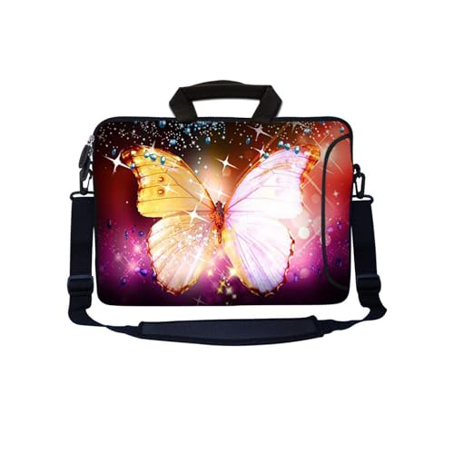 LSS 13.3 inch Laptop Sleeve Bag Notebook with Extra Side Pocket, Soft Carrying Handle & Removable Shoulder Strap for 12" 12.1" 13" 13.3" Apple MacBook Air, GW, Acer, Aspire Asus, Dell, HP, Sony, - color: Sparkling Butterfly, size: 13 in – 13.3 in