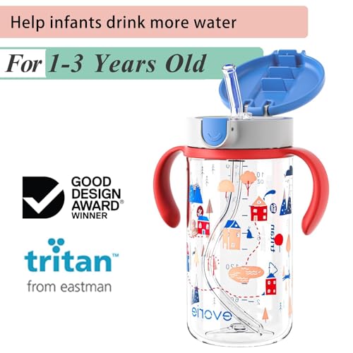 Evorie Tritan Spill Proof Straw Sippy Cups for Toddlers 1–3 Years, 10 Oz | BPA & BPS-Free, Toddler water bottle, Easy grip handles, Dishwasher safe, Durable Tritan, Easy to clean, Happy Valley - color: Happy Valley