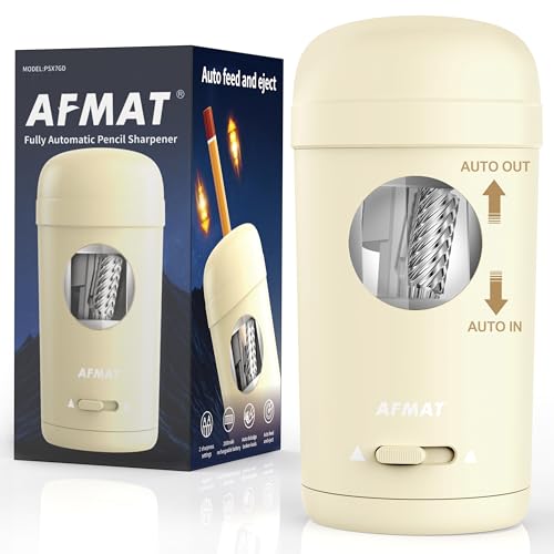 AFMAT Electric Pencil Sharpener, Fully Automatic Pencil Sharpener for 7-8mm Pencils & Colored Pencils, Auto in & Out, Rechargeable Vertical Hands-Free Sharpeners for Classroom/Home/Office PSX7(Beige) - color: Beige