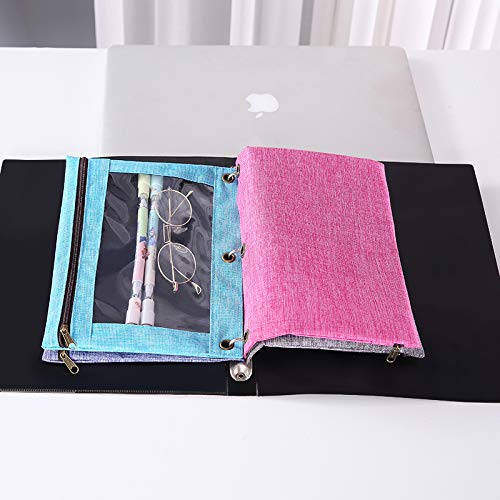 3 Rings Binder Pencil Pouch, Pencil Case with Clear Window (Grey&Blue 2pack) - color: Sky Blue&grey