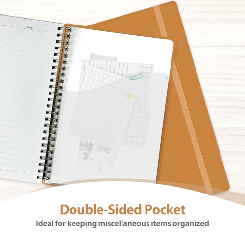 A5 Lined Spiral Journal Notebook, 146 Pages Hardcover Notebook with 100 GSM Thick Paper, Inner Pocket & Elastic Closure, 5.7" x 7.9", Notebooks for Work, School, College, Office, Journaling & Note Taking - color: Orange
